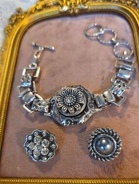 Vintage Ginger Snaps Interchangeable Bracelet Set + 3 Snap Buttons